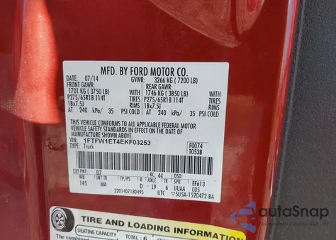 2014 Ford F-150 Xlt from USA, damaged, VIN 1FTFW1ET4EKF03253